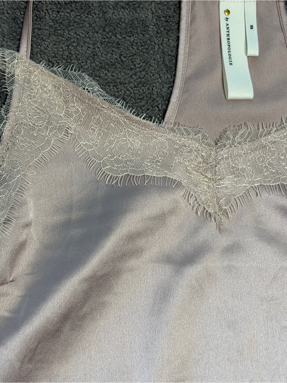 Anthropologie Lavender Satin Lace Trim Racerback Camisole Tank Top - Picture 3 of 4